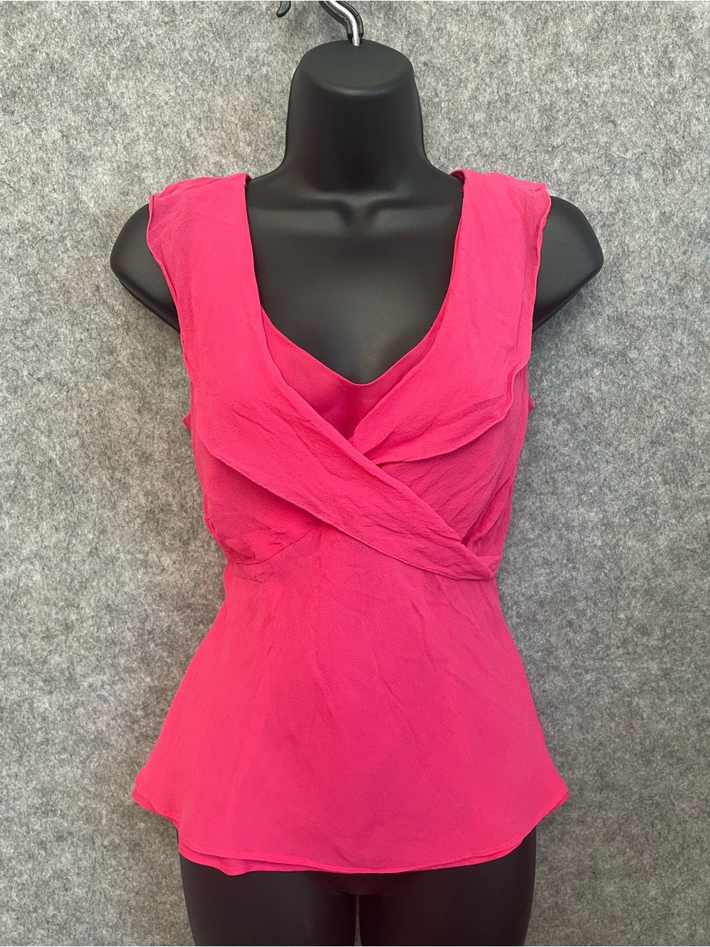 Harold’s Pink Silk Ruffle Barbiecore Faux Wrap Feminine Coquette Blouse Size 6